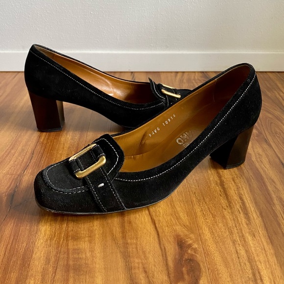 Ferragamo Suede Heels with Gold Hardware - Picture 7 of 10